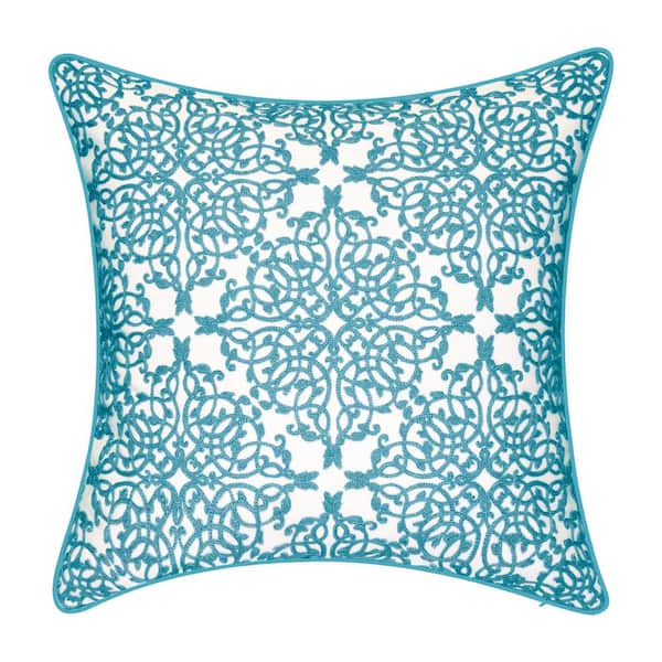 Edie@Home Indoor & Outdoor Embroidered Lace Light Blue 20x20 Decorative Pillow