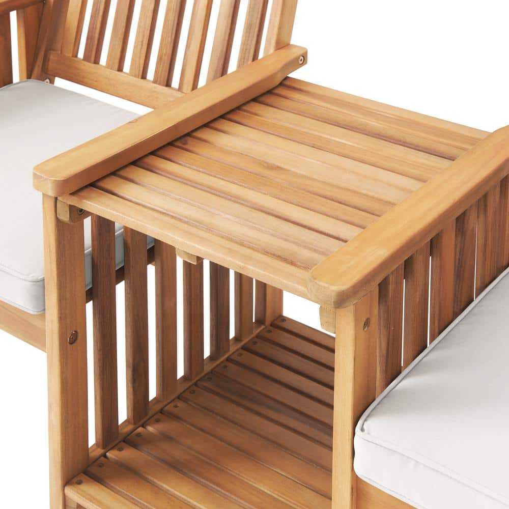 Natural Acacia Wood Outdoor Double Seat Bench with Table