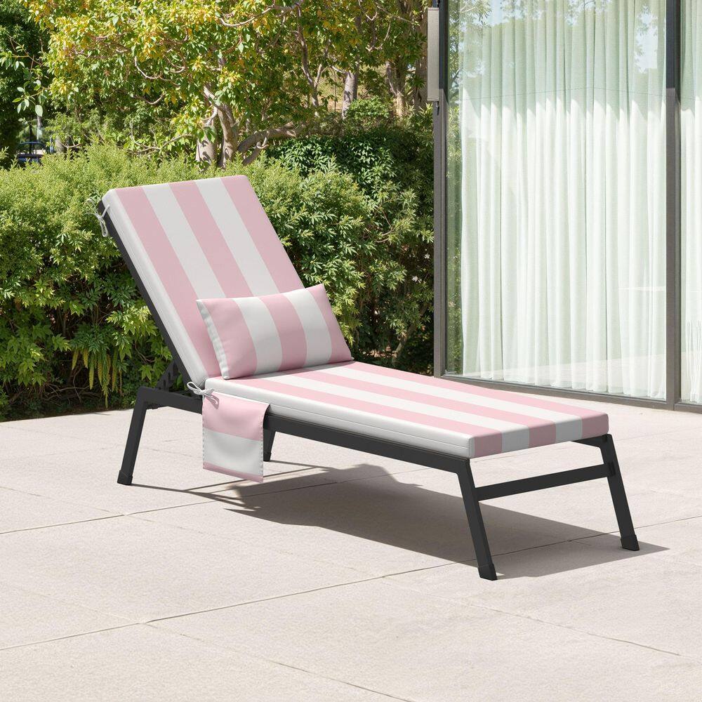 "72"" x 21"" Chaise Lounge Cushions Outdoor Set of 2-Sun Lounger Replacement Cushions in Pink Stripe" price history on PriceWatchPro