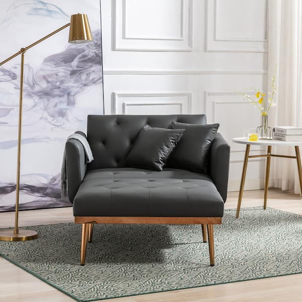 Clihome Gray Two Arm Pu Reclining Chaise Lounge With Pillow Clhf953gy Two Arm Pu Reclining Chaise Lounge, Double Arm Chaise