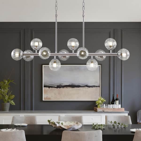 40 in. Modern 12-Light Chrome Linear Chandelier for Kitchen, Living Room, and Dining Room (Bulbs Not Included)