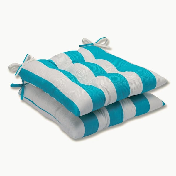 Pillow Perfect Striped 19 in. x 18.5 in. Outdoor Dining Chair Cushion in Blue/White Cabana Stripe (Set of 2)