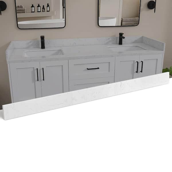 Cala 66.3 in. W Cultured Marble Vanity Backsplash Bathroom Countertop Splash Guard in Carrara White
