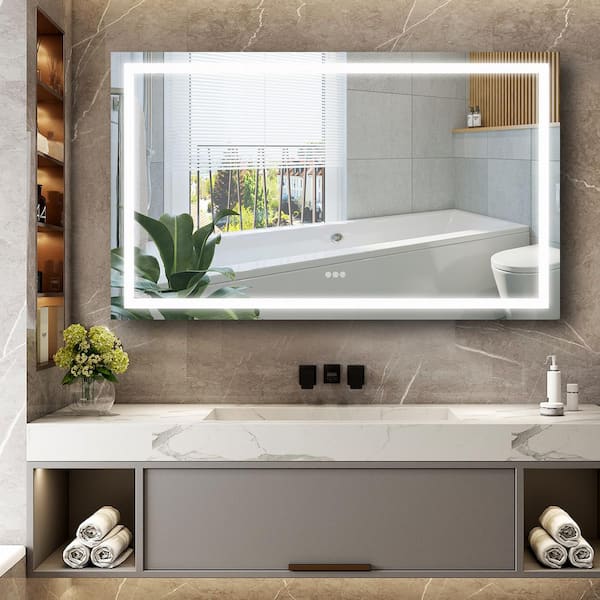 Aolaith Wall Mounted Rectangular Frameless Anti Fog LED Light Bathroom Mirror,Dimmable Vanity Mirror Wrought Studio Size: 36 H x 28 W