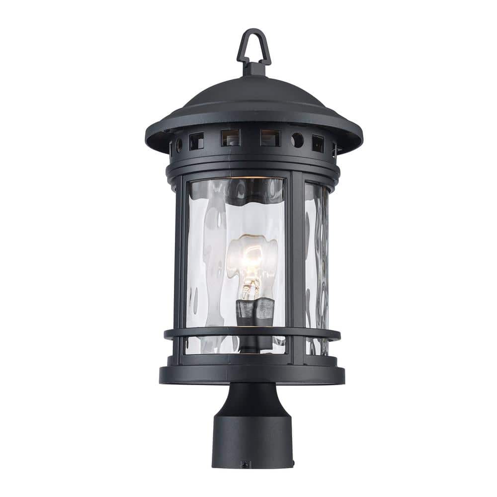 Mission Silica Water-Glass 18.5" Black Outdoor Post Lantern