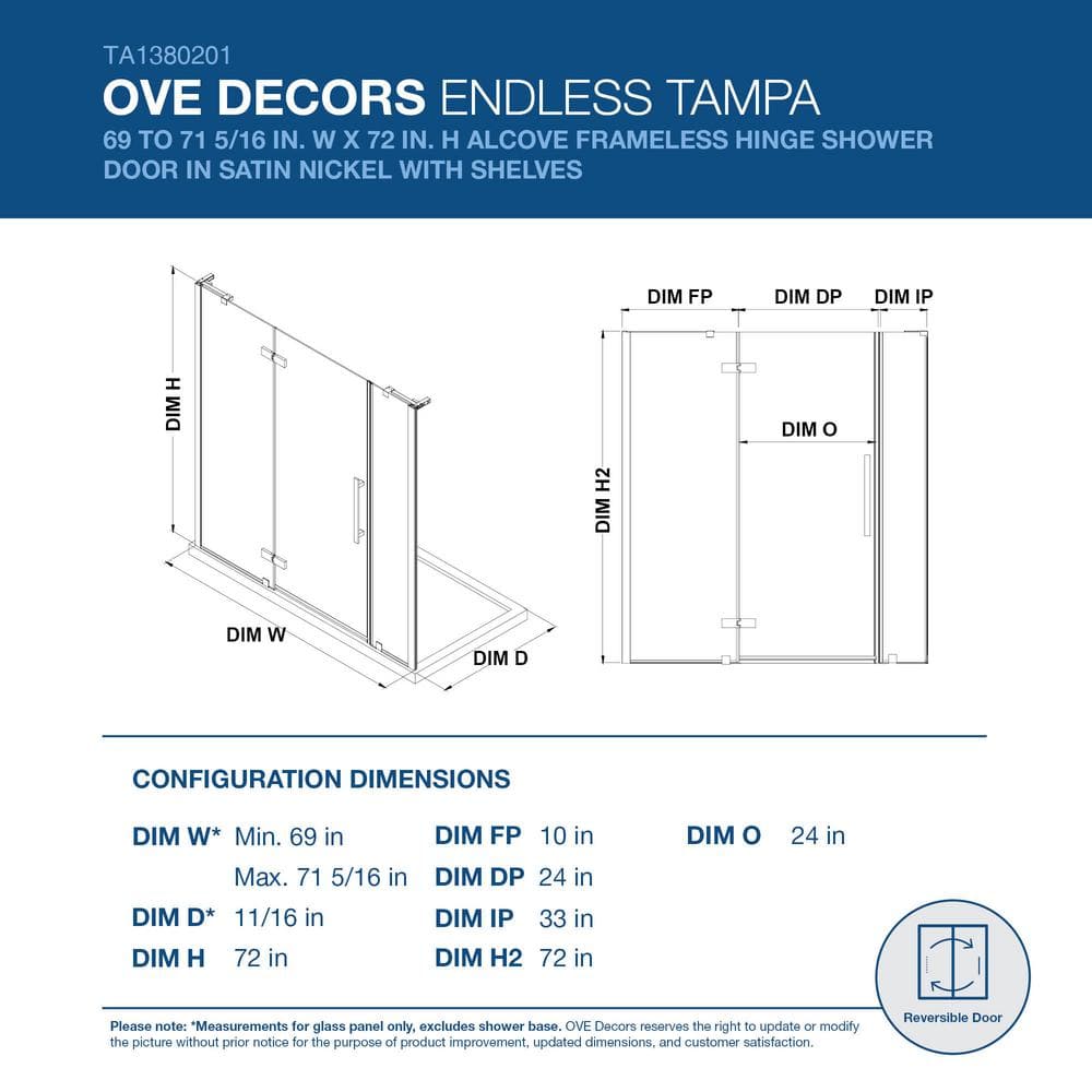 Endless Tampa Satin Nickel Frameless Shower Kit with Shelves