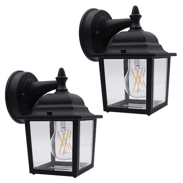 Lecoht 8.4 in. Black Outdoor Hardwired Wall Lantern Sconce with No Bulbs Included (2-Pack)