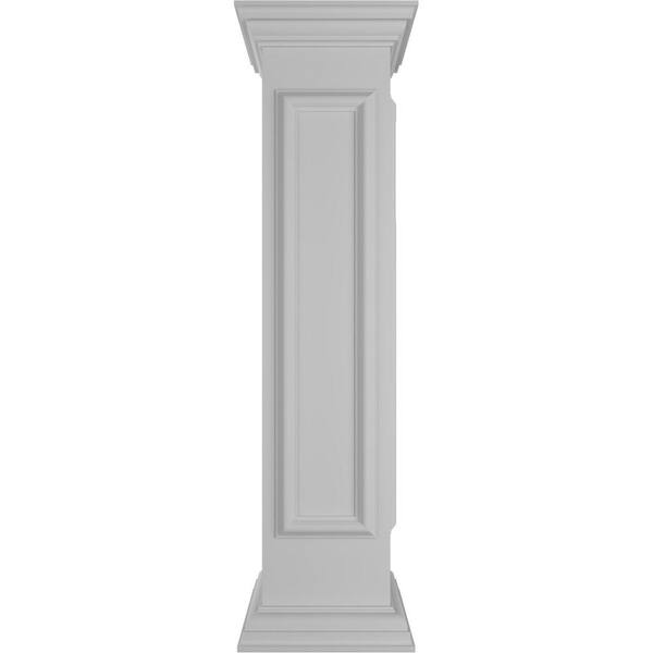 Ekena Millwork End 48 in. x 10 in. White Box Newel Post with Panel, Peaked Capital and Base Trim (Installation Kit Included)