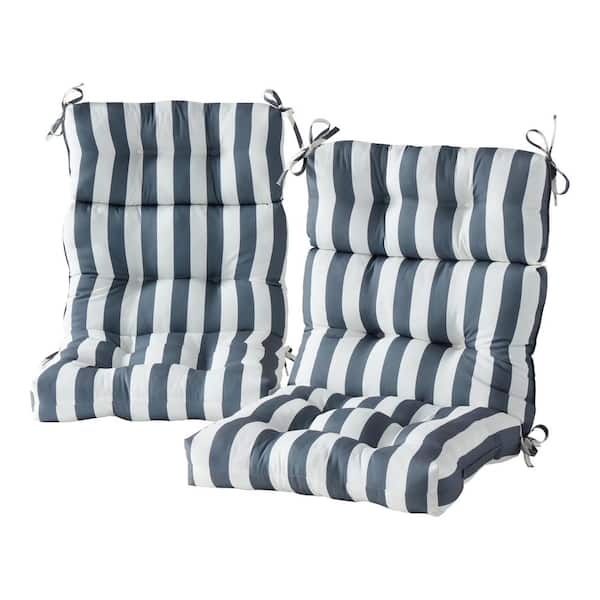 Set of 2 16" Outdoor Round Bistro Chair Cushions w/ Ties Blue Coral Gray Striped 