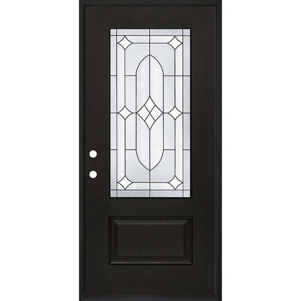 Regency 32 in. x 80 in. 3/4L Axis Glass RHIS Onyx Stain Fiberglass Prehung Front Door with 4-9/16 Jamb