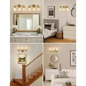 15.7 in. 3-Light Gold Cylinder Modern Bathroom Vanity Light Clear Glass Shade, Wall Lamp for Mirror Kitchen Bedroom