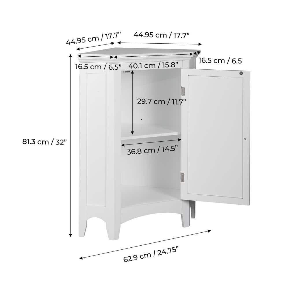 White Engineered Wood Corner Cabinet with Adjustable Shelving
