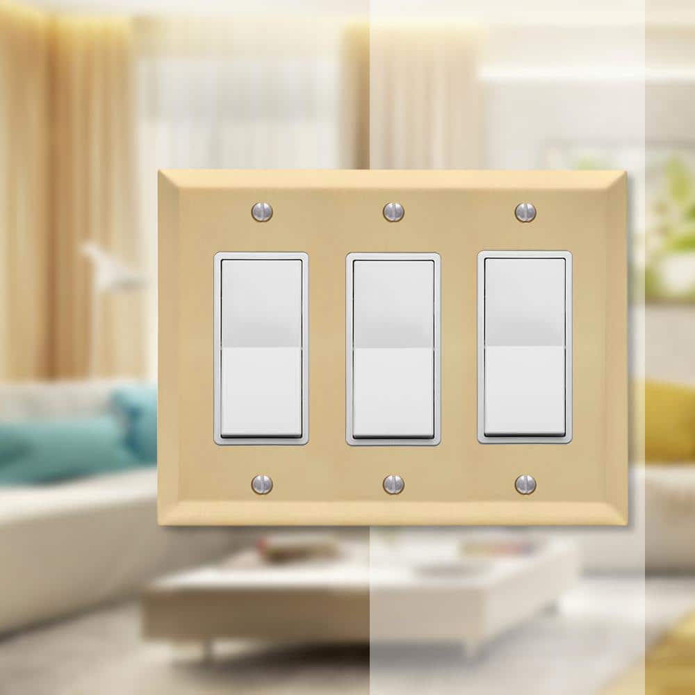 Satin Brass 3 Gang Triple Rocker Steel Wall Plate