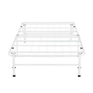 White Steel Bed Frame Twin Platform Bed with 14" Height, Heavy-Duty Construction, Foldable Design, Metal Slats