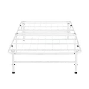 White 14" Twin Bed Frame Heavy Duty Foldable Bed Frame Folding Bed Frame with Steel Metal Slats Mattress Foundation