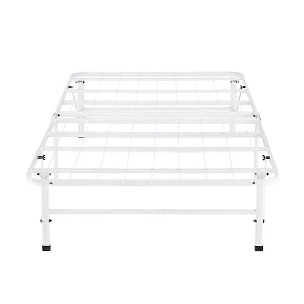 HOMESTOCK White 14" Twin Bed Frame Heavy Duty Foldable Bed Frame Folding Bed Frame with Steel Metal Slats Mattress Foundation