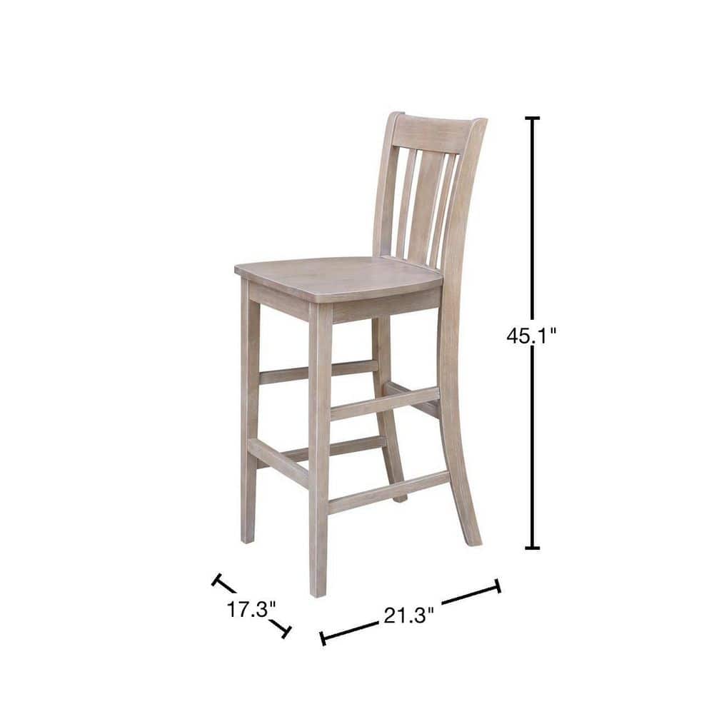 Elegant Washed Gray Taupe Solid Wood Bar Stool, 29.92" Seat Height