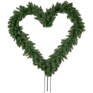 25 in. Green Unlit Artificial Pine Heart Shaped Wreath with Ground Stakes