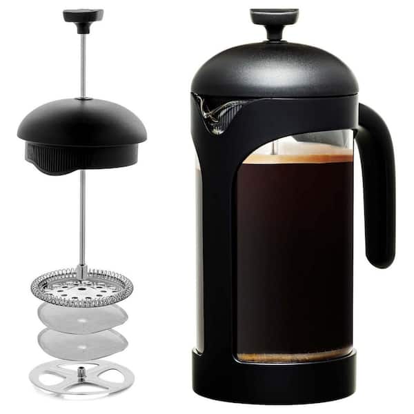 OVENTE 4-Cup Black French Press Coffee Maker with Heat Resistant Borosilicate Glass