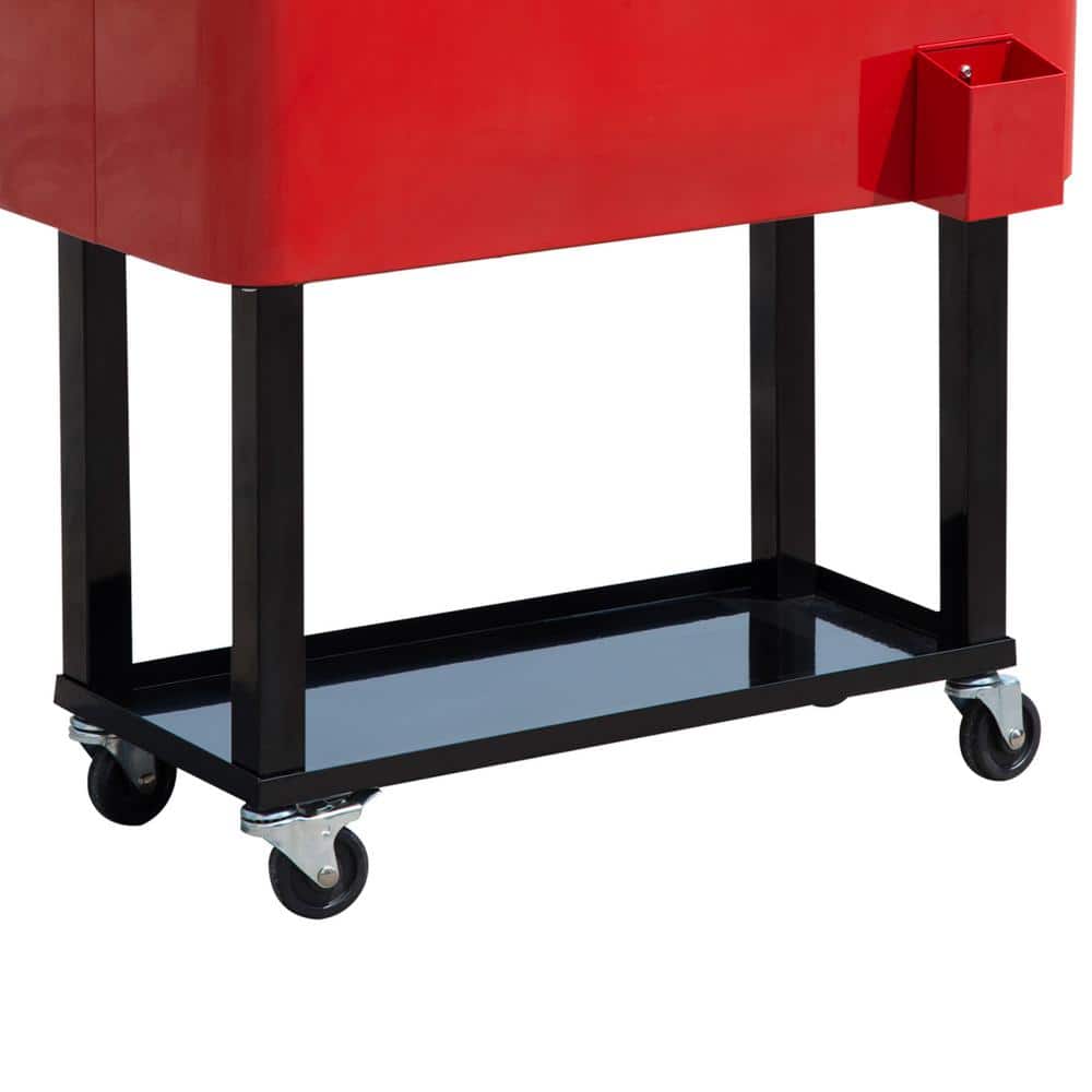Ruby Red Metal Rolling Outdoor Cooler with Wheels