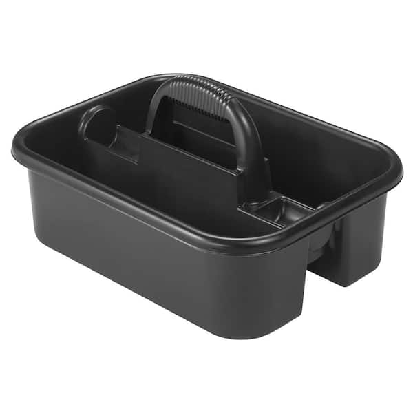 Plastic 2-Compartment Cleaning Caddy/ Small Parts Organizer with Handle, 18-3/8-Inch x 13-7/8-Inch x 9-Inch, Black