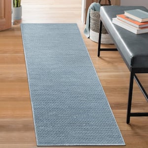 Aero Light Blue 2 ft. 6 in. x 10 ft. Hand-Braided Wool Area Rug