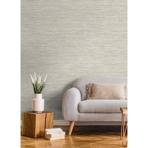Alton Light Blue Faux Grasscloth Paper Non-Pasted Textured Wallpaper