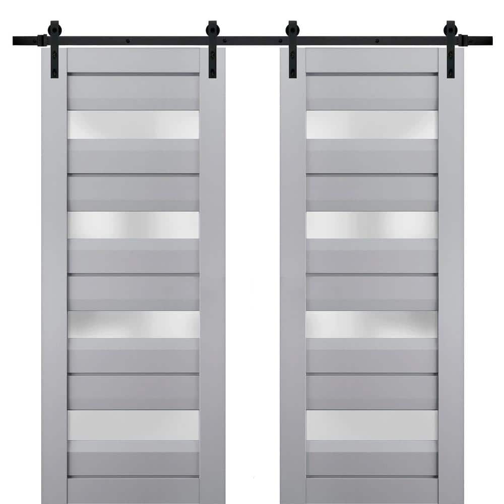 Assemble Required 24 in. x 80 in. 2-Panel Frosted Glass Matte Grey Solid Wood Sliding Barn Door with Hardware Kit price history on PriceWatchPro