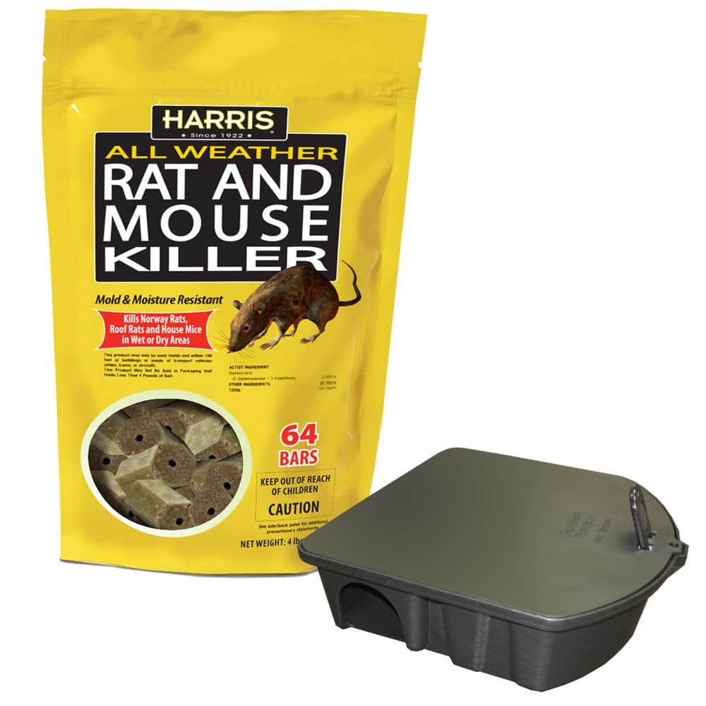 Harris HRB64-RATBOX 4 lbs./64 Bars All Weather Rat and Mouse Killer and Locking Rat and Mouse Refillable Bait Station