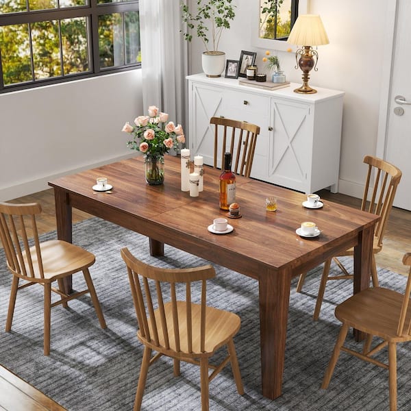 Lauren 70.9 in to 106.3 in. Rectangle Walnut Wood 4 Legs Extendable Dining Table Seats-6
