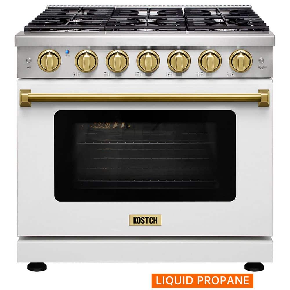 36 in. 6 Burners Freestanding Propane Gas Range with 6.0 cu. ft. Convection Oven in White with Bronze Handle price history on PriceWatchPro