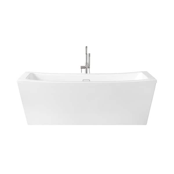 Terra 70 in. Freestanding Flatbottom Double-Slipper Soaking Bathtub in White Including Chrome Freestanding Faucet