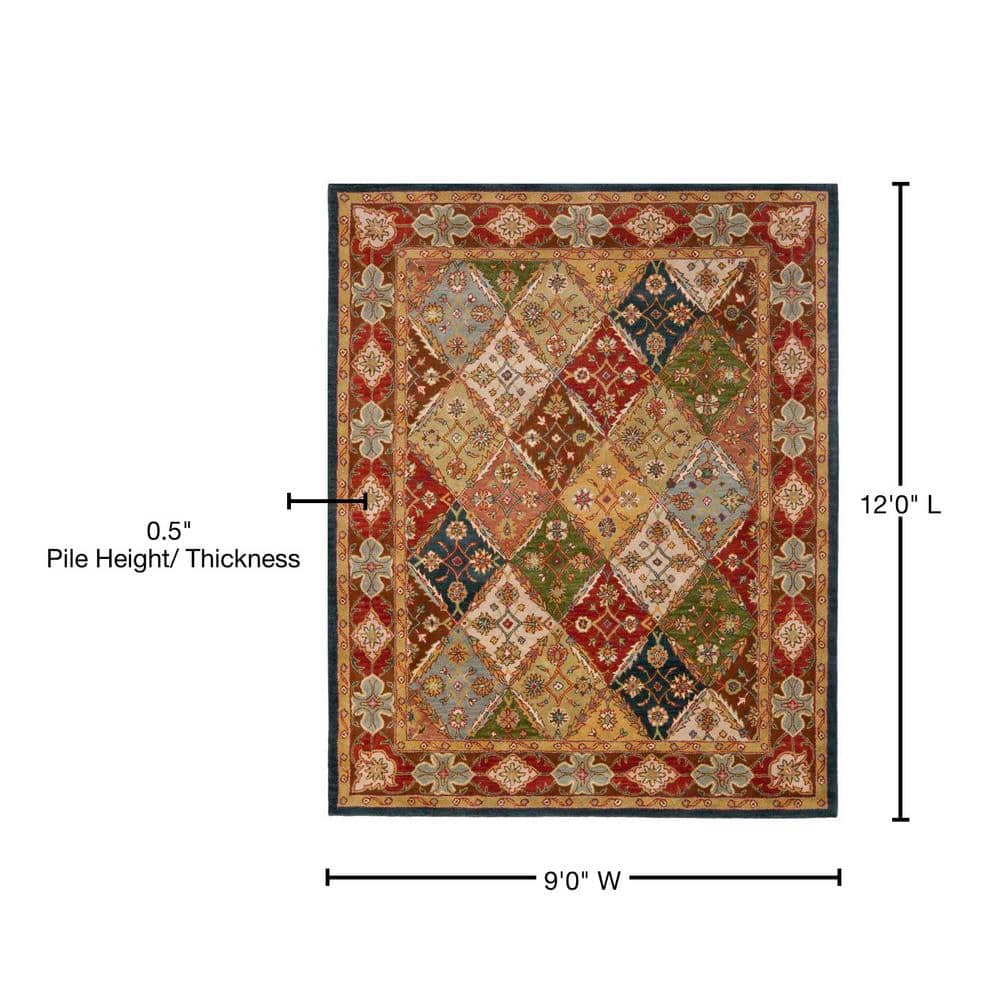 Hand-Tufted Traditional Red Wool 9' x 12' Rectangular Rug