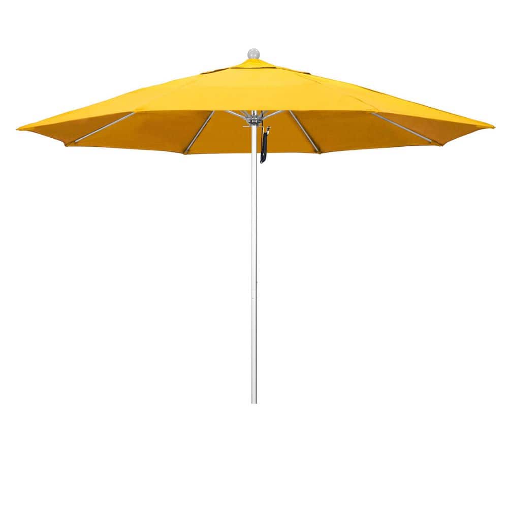 11 ft. Silver Anodized Aluminum Market Patio Umbrella with Fiberglass Ribs Pulley Lift in Sunflower Yellow Sunbrella price history on PriceWatchPro