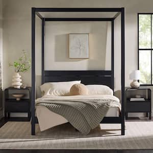 Minimalist Black Solid Wood Frame Full Canopy Bed