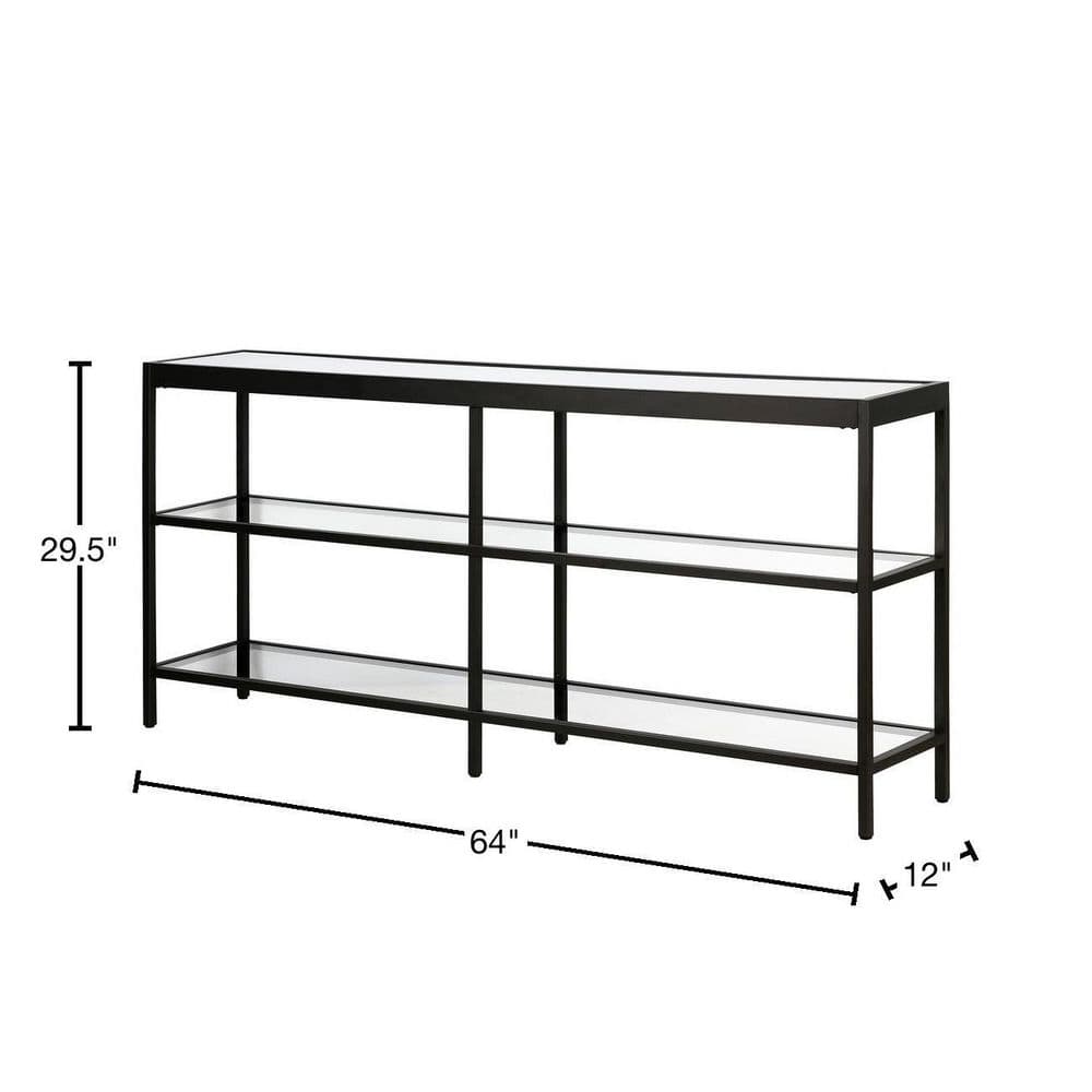 Evelyn Modern Blackened Bronze Console Table with Tempered Glass Shelves