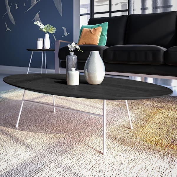 Leisuremod Rossmore 46.3 in. Black Oval Wood Coffee Table