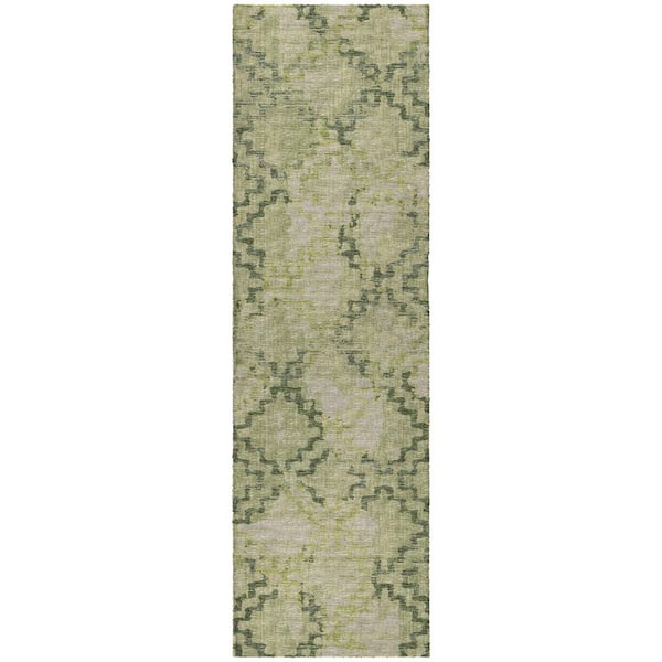 Dream Shag Premium Machine Washable Abstract ADS121 Green 2 ft. x 7 ft. Runner Rug