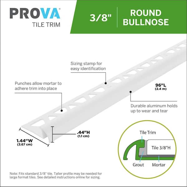 Bright White 1.44 in. W x 96 in. L Aluminum 3/8 in. Bullnose Trim