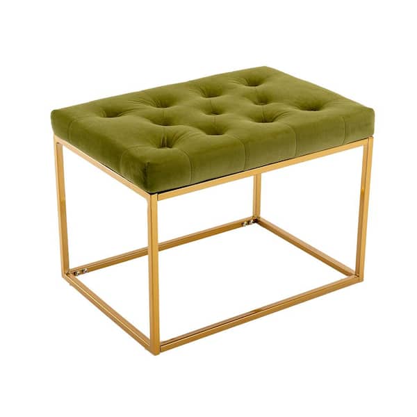 Z-joyee Olive Velvet Tufted Ottoman for Living Room