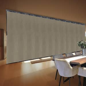Linen Beige 140 in. x 260 in. W x 94 in. L Adjustable 12-Panel, Black Double Rail Panel Track with 23.5 in. Slates