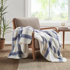 Bloomington Blue 50 in. W x 60 in. L Faux Mohair to Sherpa Throw Blanket