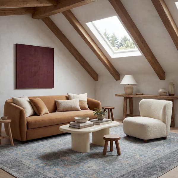 5 ft. x 8 ft. Blue Odelia Vintage and Distressed Washable Indoor Area Rug