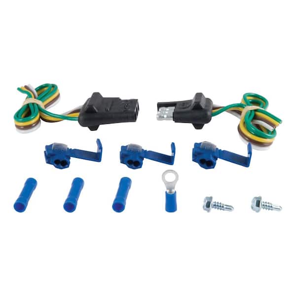 CURT 4-Way Flat Connector Plug & Socket with 12" Wires Each & Hardware (Packaged)