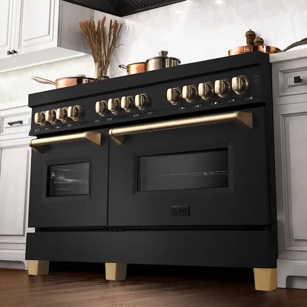 Autograph Edition 60 in. 9 Burner Double Oven Dual Fuel Range in Black Stainless Steel and Polished Gold