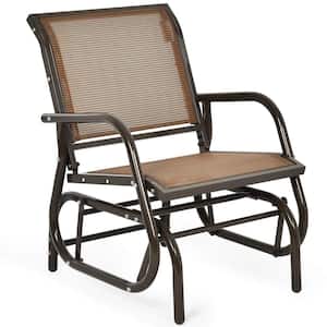 Brown Metal Outdoor Rocking Chair Single Swing Glider with Armrest