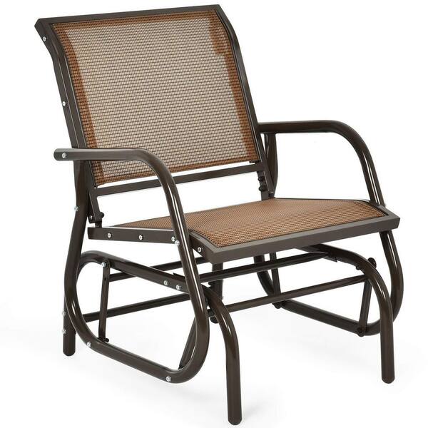 Alpulon Brown Metal Outdoor Rocking Chair Single Swing Glider with Armrest