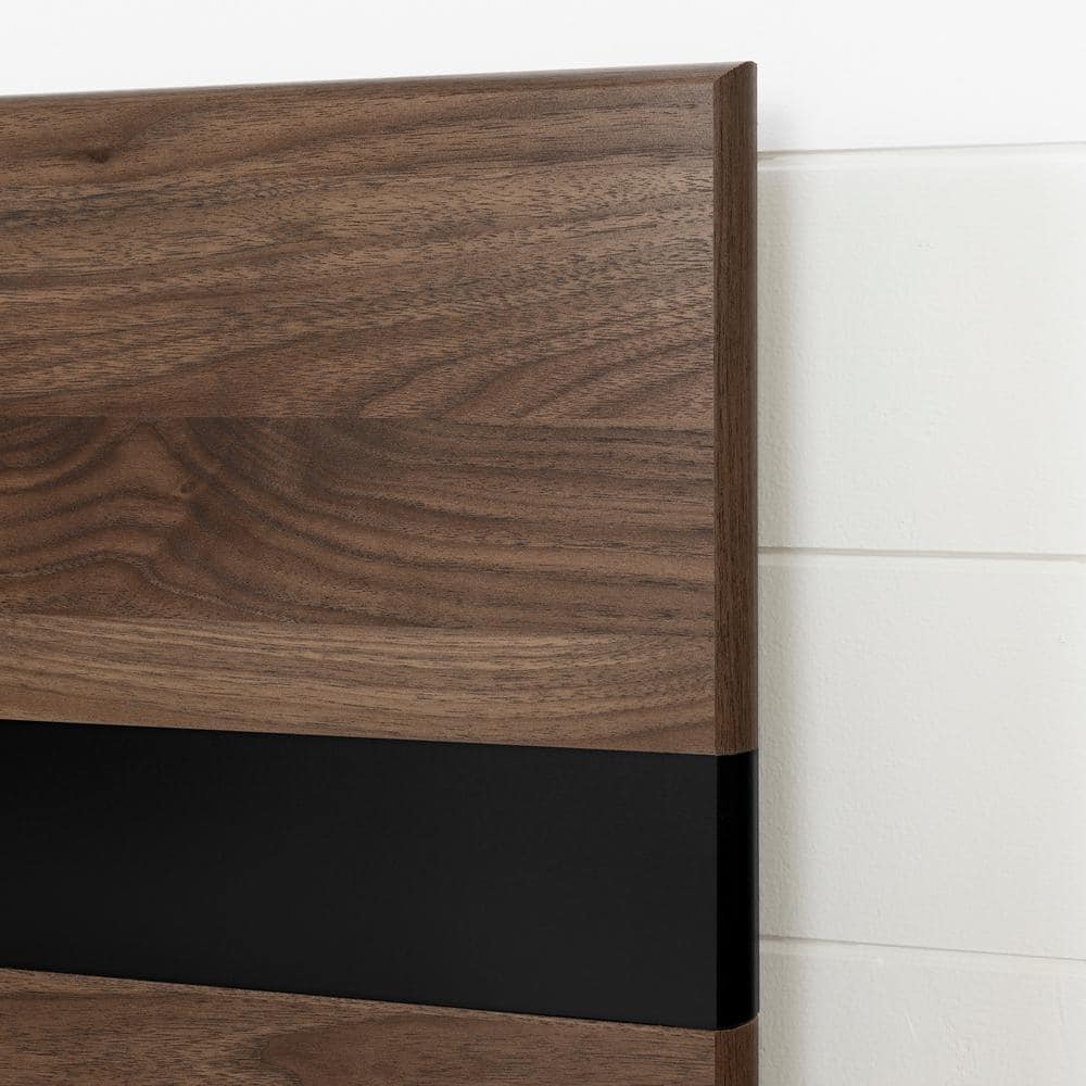 Queen Natural Walnut and Matte Black Floating Platform Bed