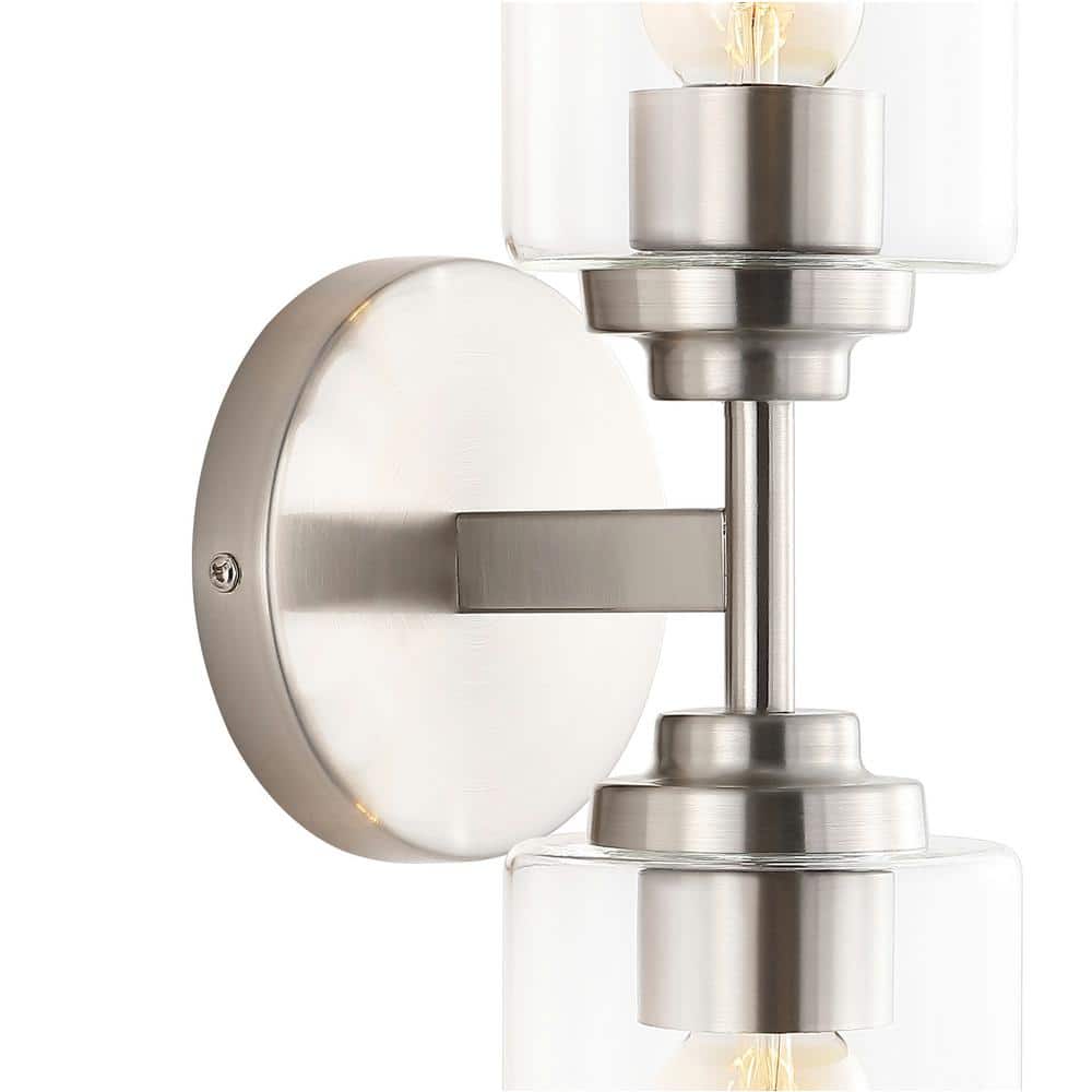 Nickel Cylinder 2-Light Industrial Vanity Sconce