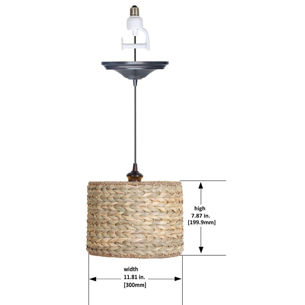 Bronze LED Drum Pendant with Seagrass Shade